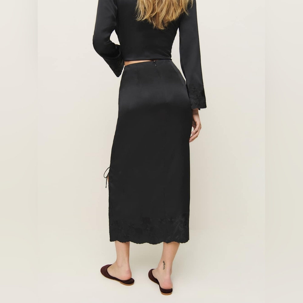 Reformation Black Mira Silk Embroidered Skirt - Picture 3 of 12